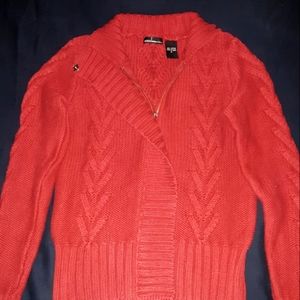 Moda International Red Cable Knit Zipup Sweater Small